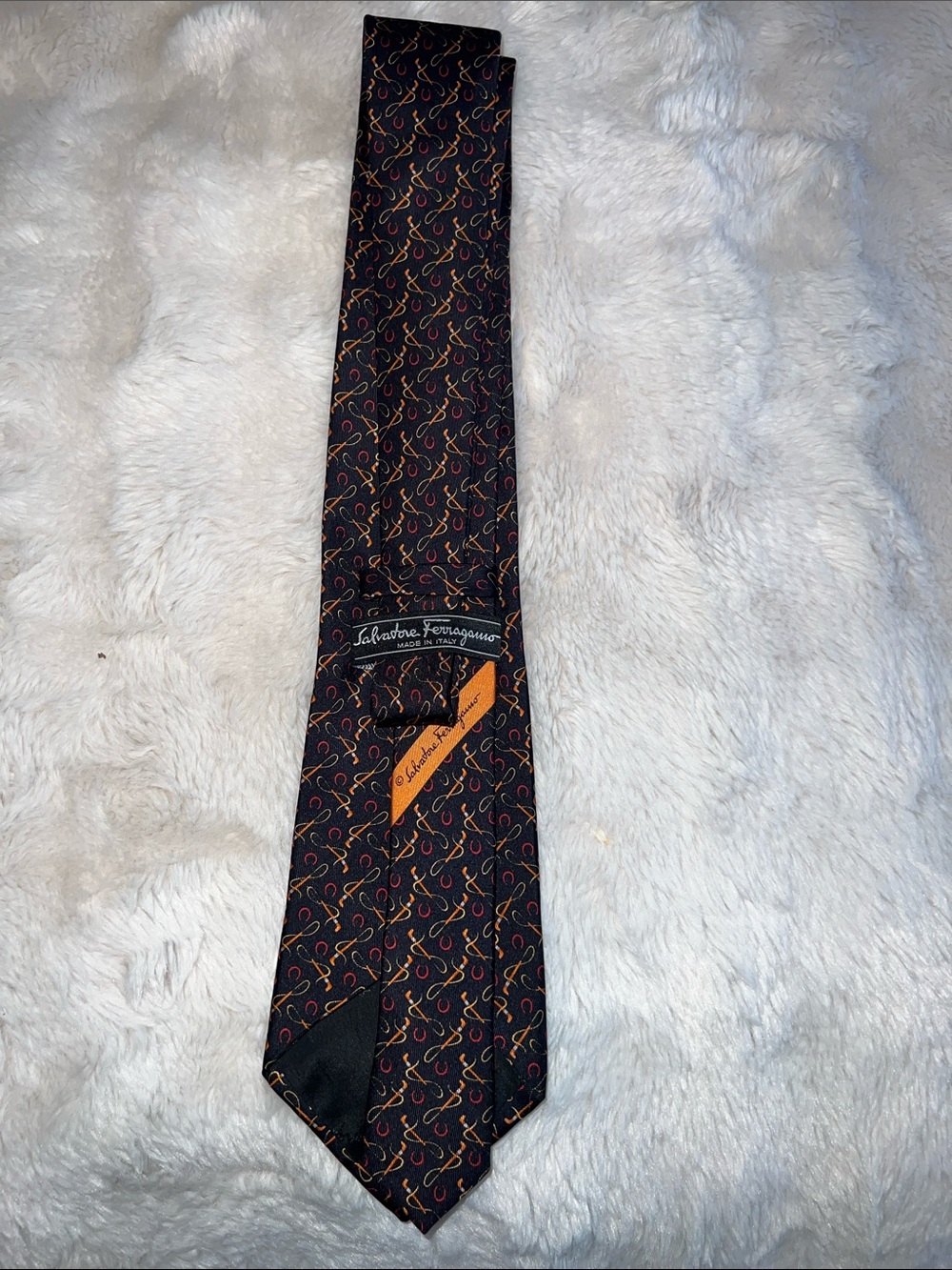 Salvatore Ferragamo Black Tie with Orange & Red Loop Pattern